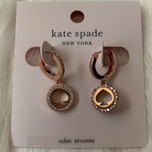 kate spade Jewelry - KATE SPADE Spot the Spade Pave Huggie Earrings in Rose Gold